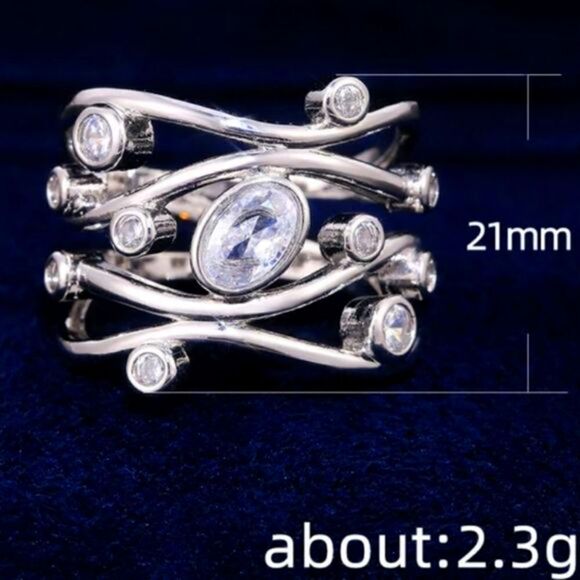 White Round & Oval Diamond Cocktail Ring on 925 Sterling Silver Band - Picture 7 of 14